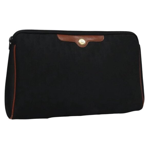 Christian Dior Trotter Canvas Clutch Bag Black Gold Auth - Picture 1 of 16
